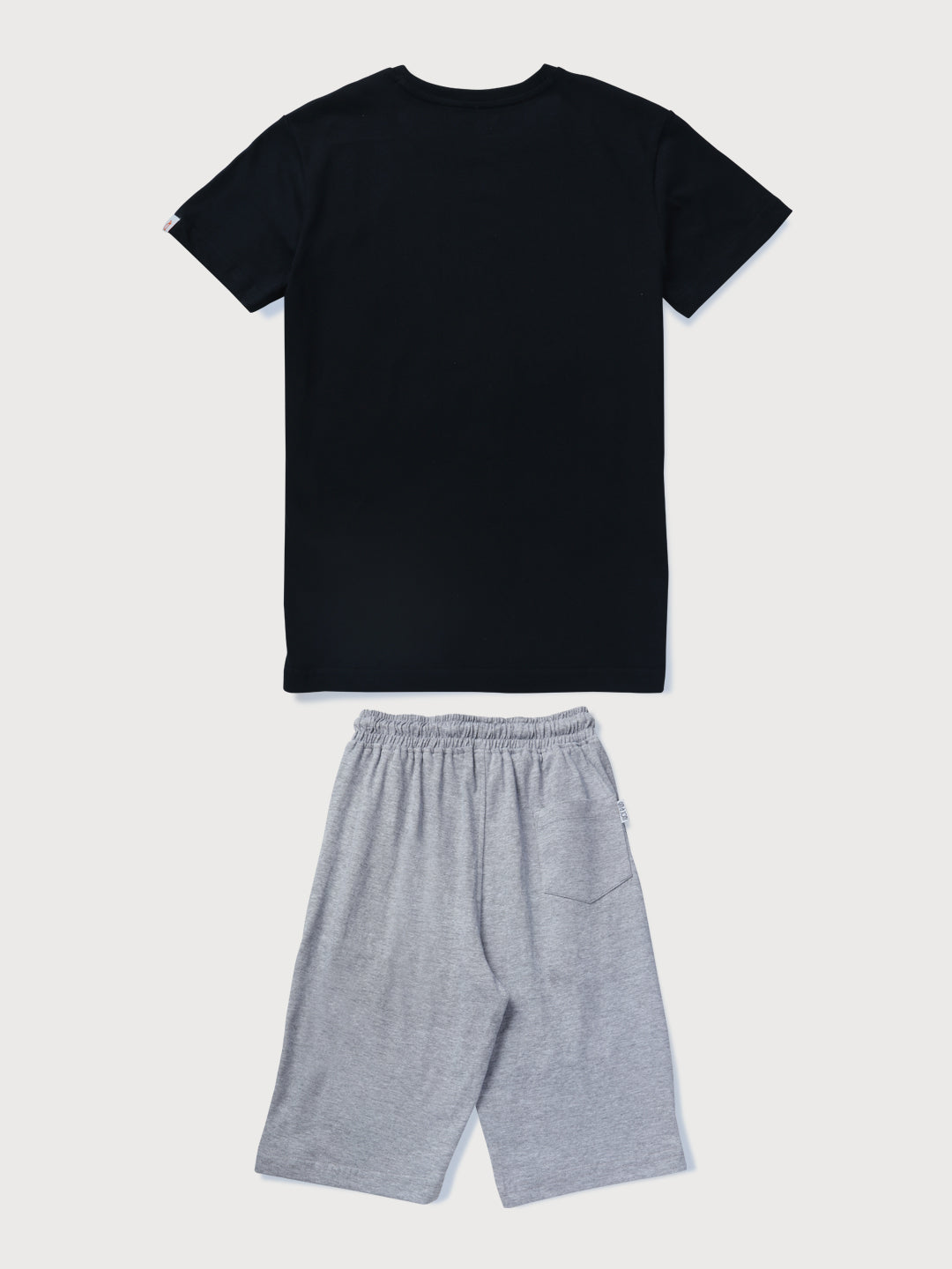 Boys Black Typographic Cotton Bermuda Set