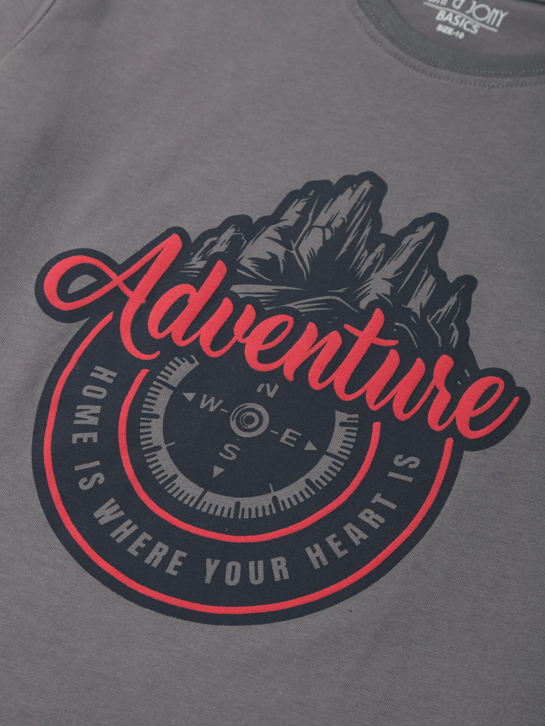 Boys Grey Graphic Print Cotton T-Shirt Full Sleeves