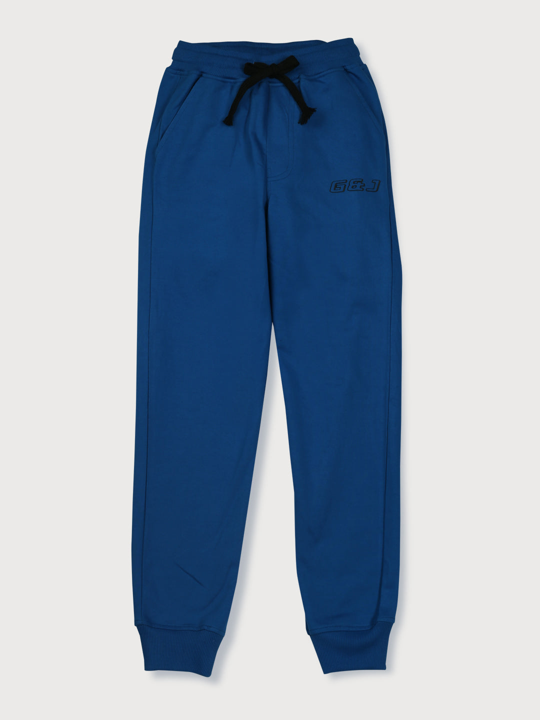 Girls Blue Solid Cotton Track Pant Elasticated