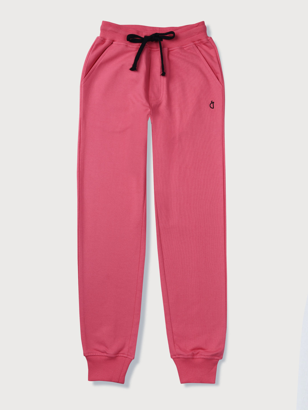 Girls Pink Solid Cotton Track Pant Elasticated
