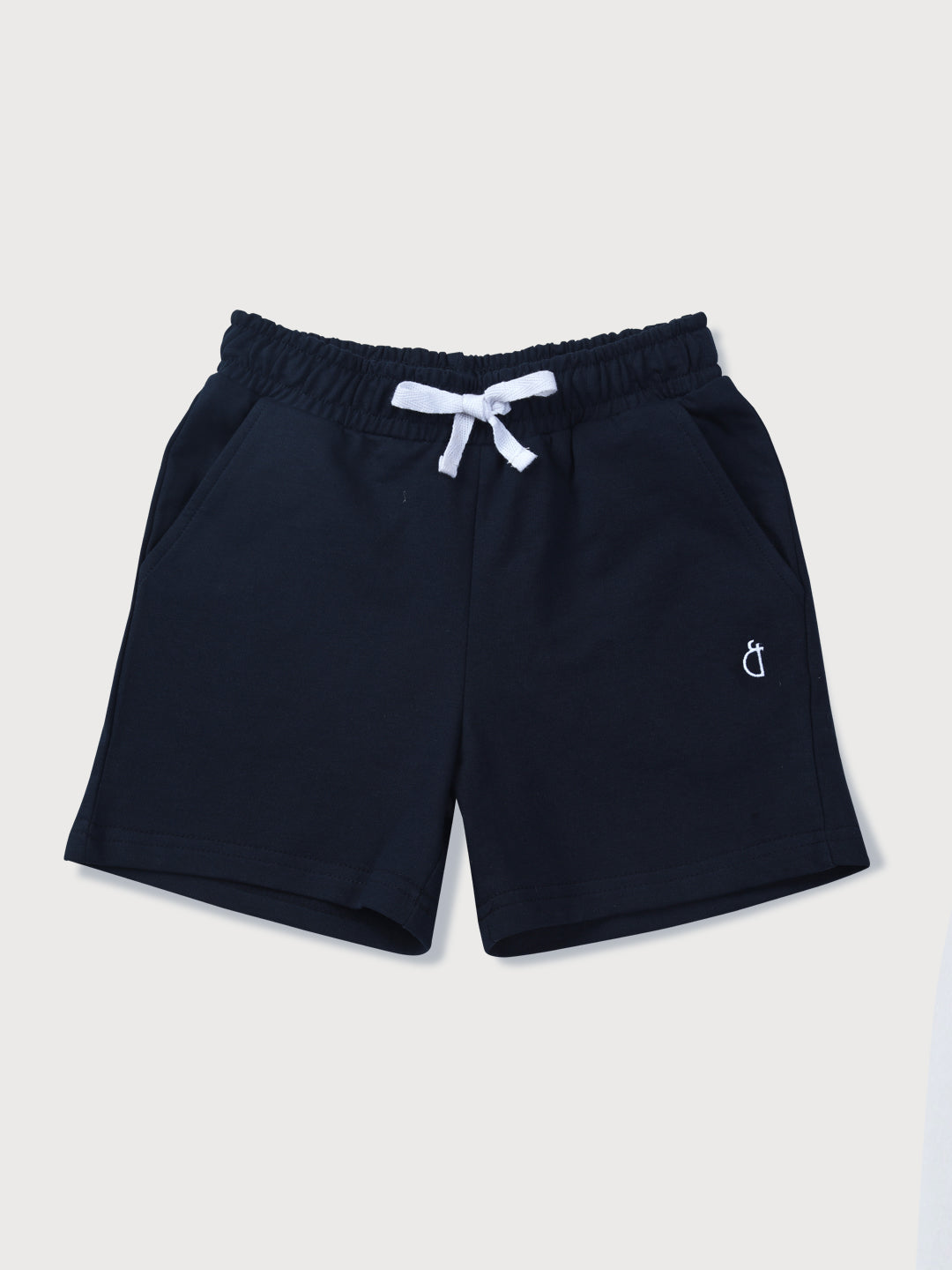 Girls Navy Blue Solid Cotton Knits Shorts Elasticated