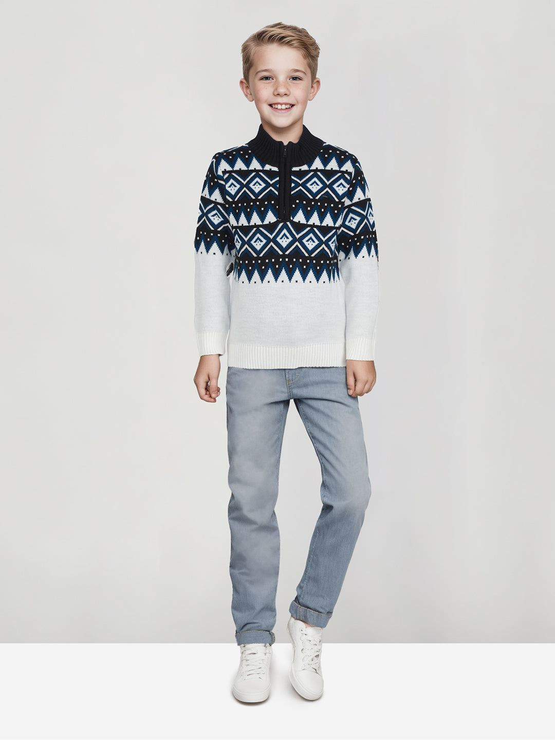 Boys Grey Printed Fleece Sweater