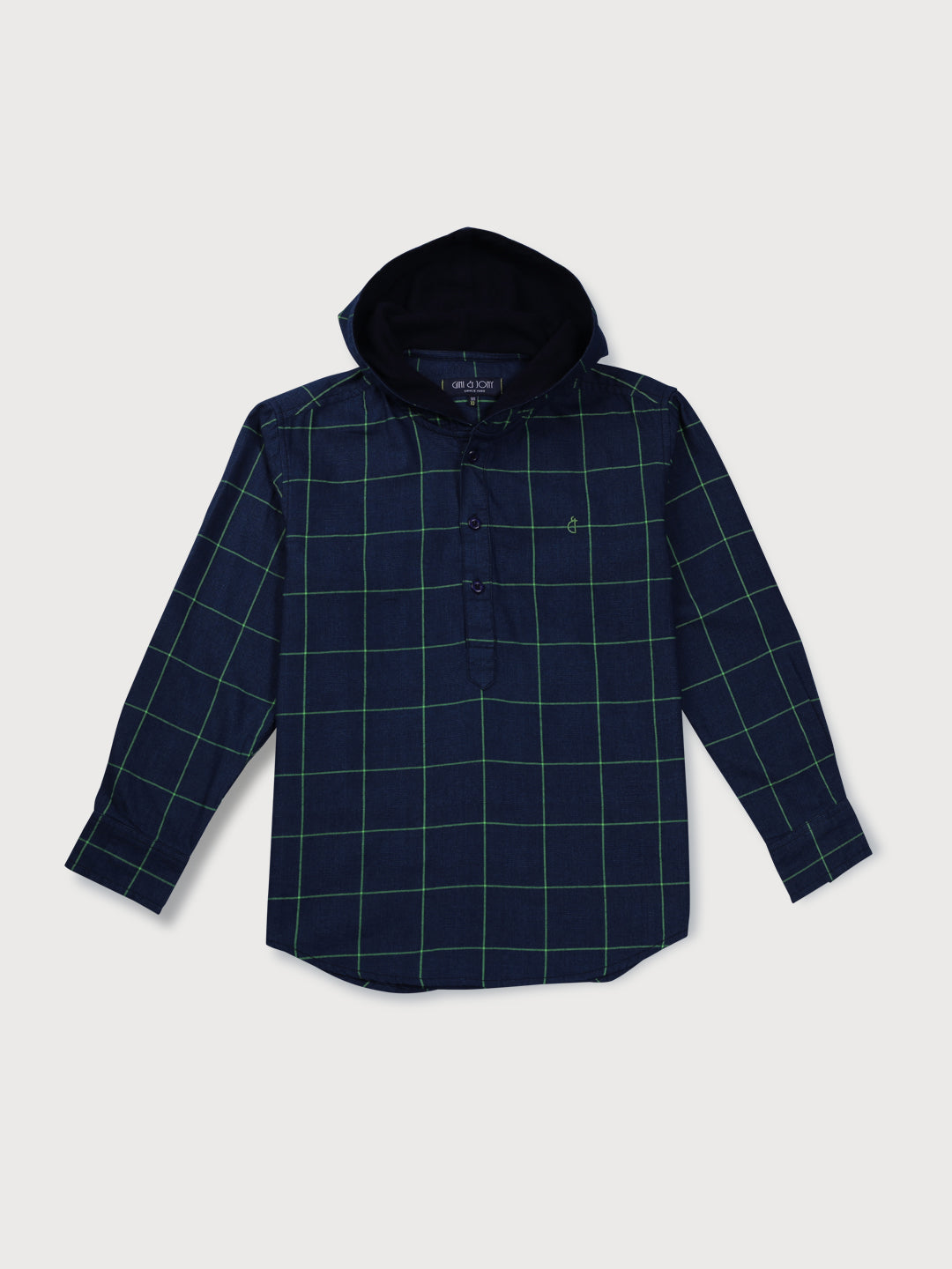 Boys Navy Blue Checks Cotton Shirt Full Sleeves