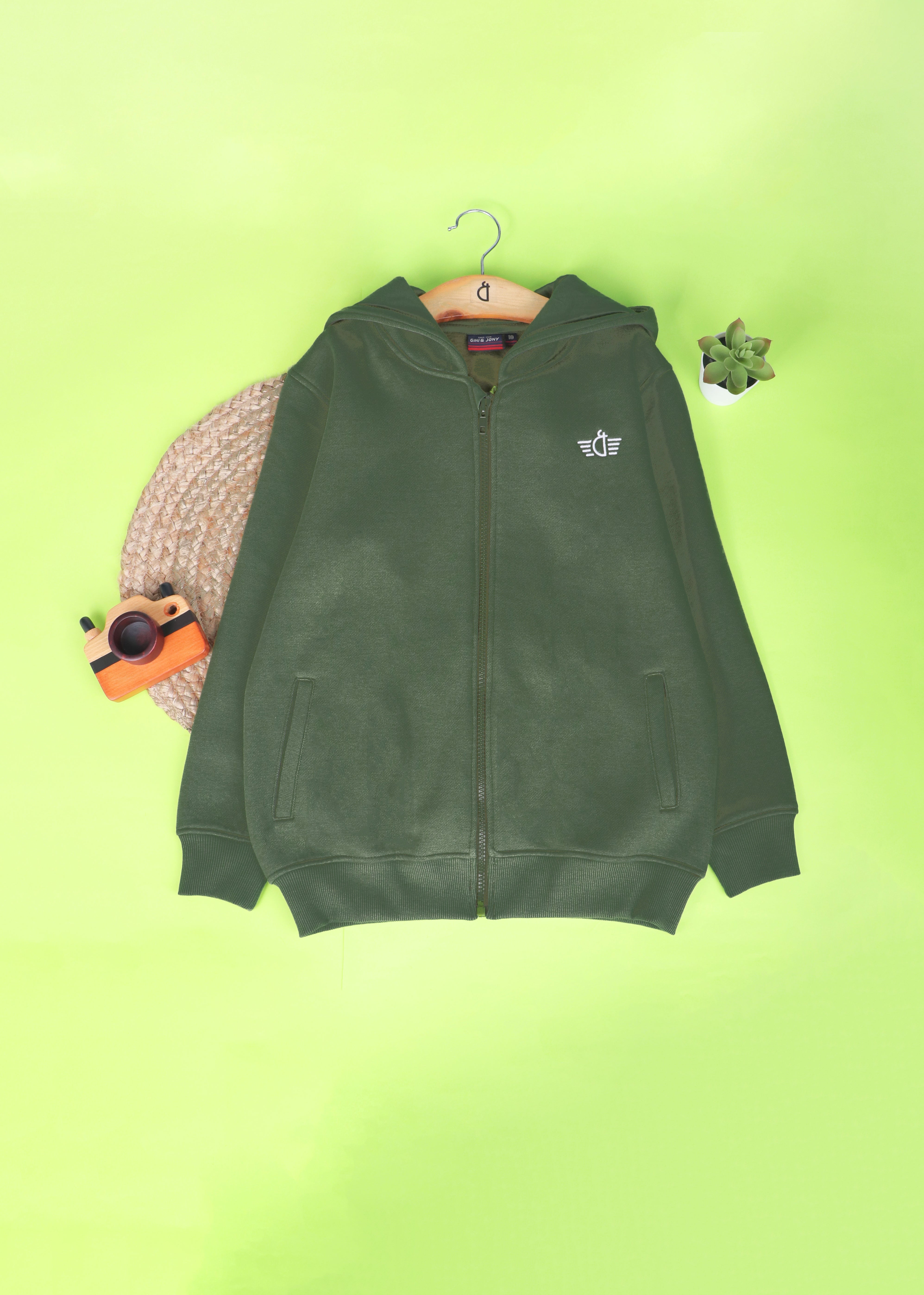 Boys Green Solid Woven Knits Jacket