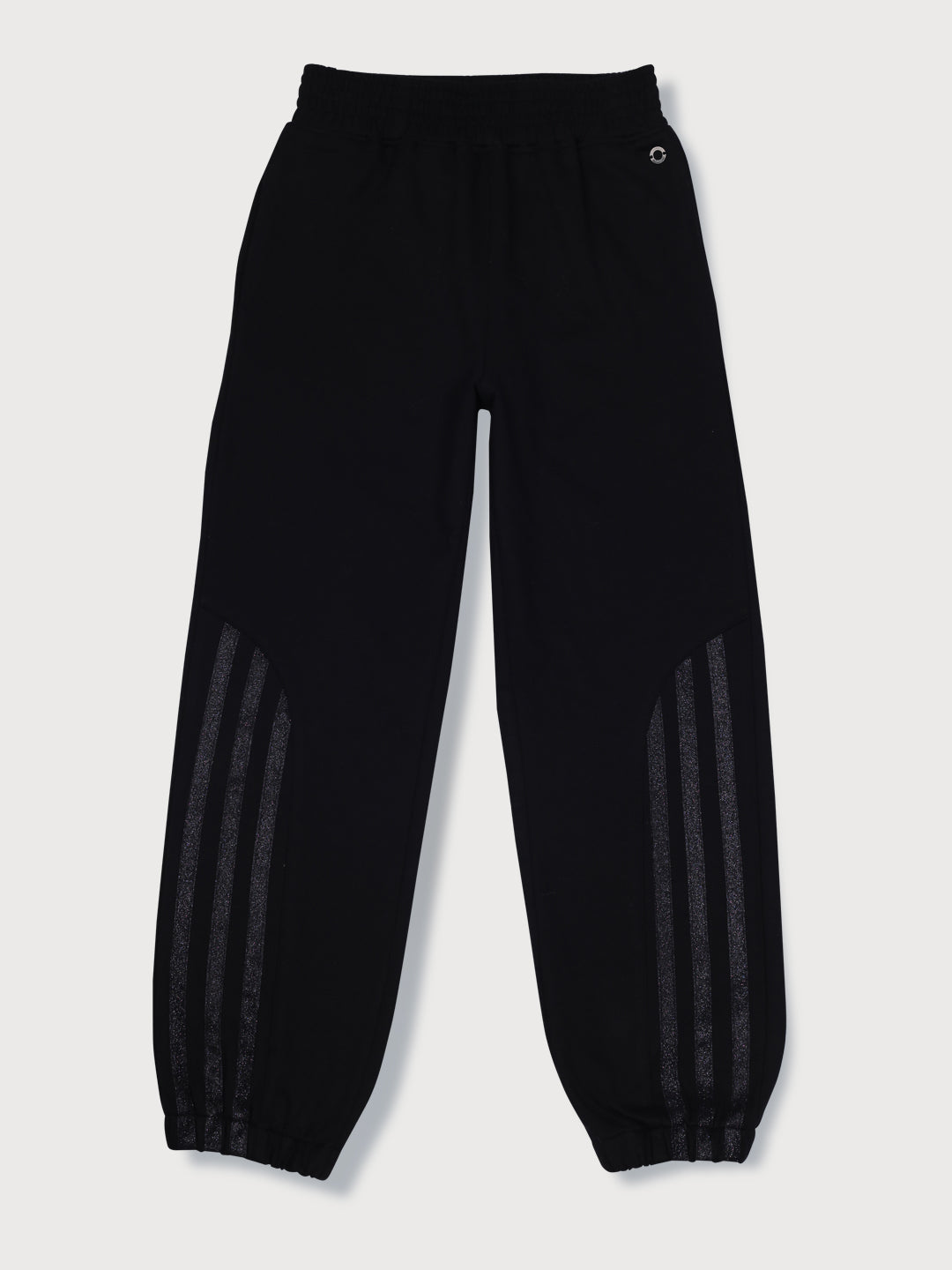 Girls Black Cotton Solid Elasticated Track Pant