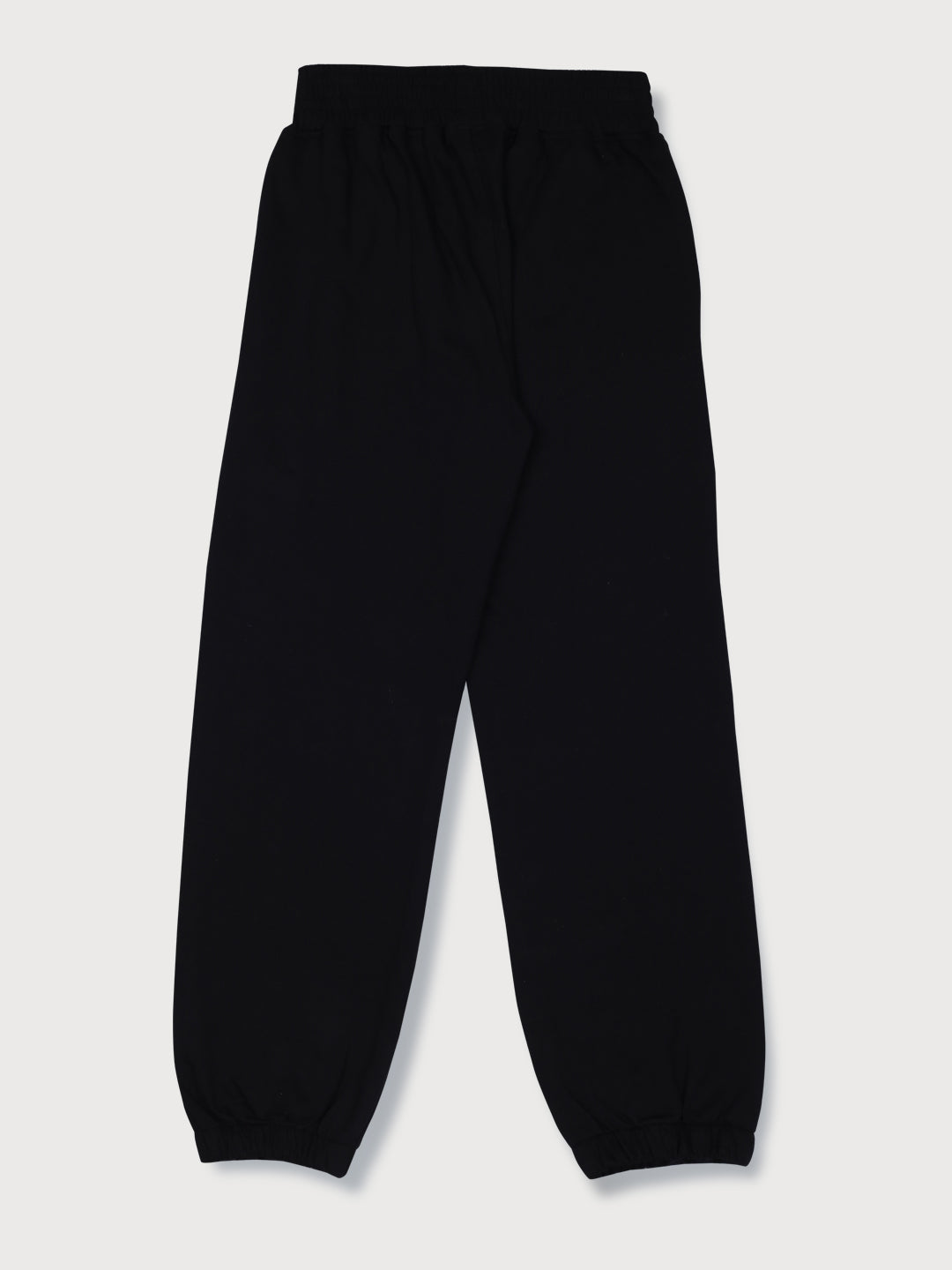 Girls Black Cotton Solid Elasticated Track Pant