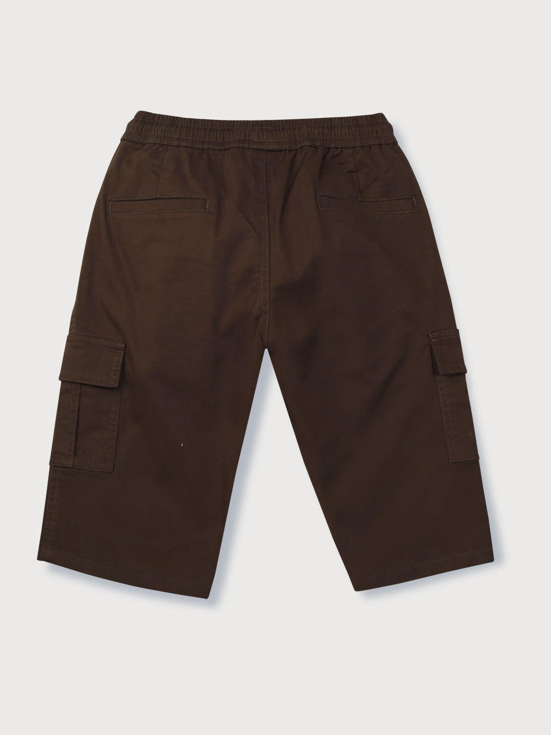 Boys Brown Solid Cotton Bermuda Elasticated
