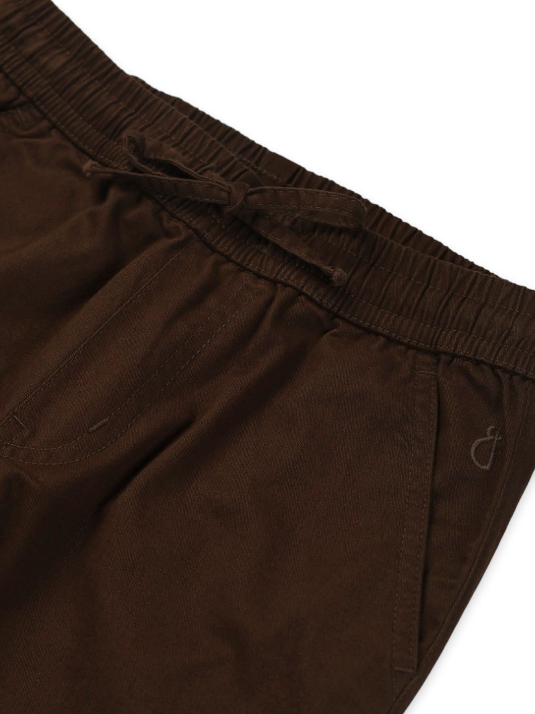 Boys Brown Solid Cotton Trouser Elasticated