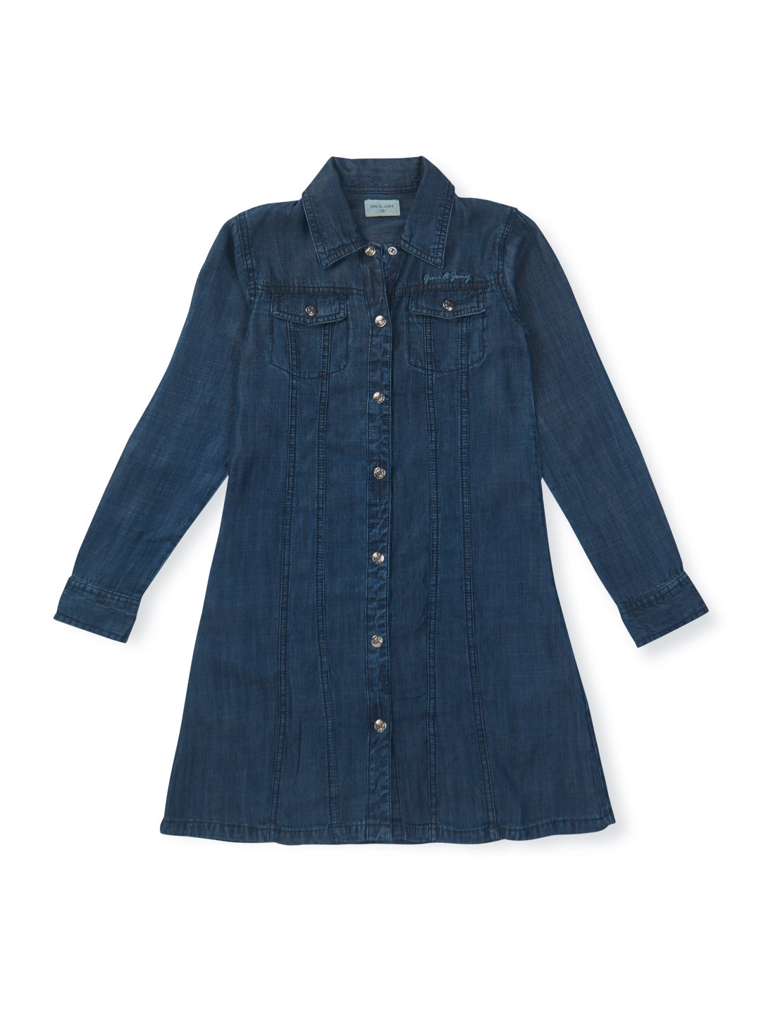 Girls Navy  Solid Denim Dress Sleeve Less