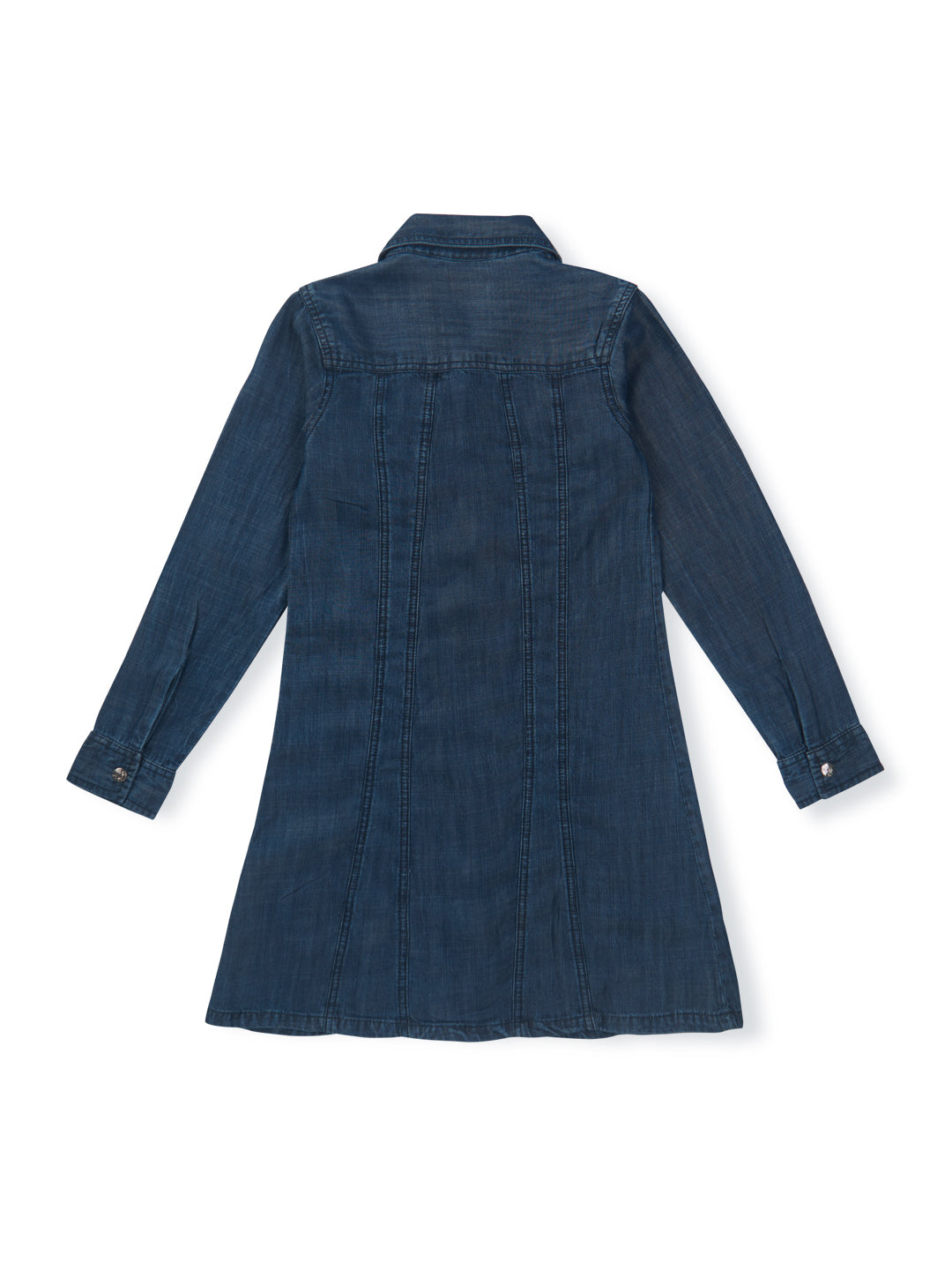 Girls Navy  Solid Denim Dress Sleeve Less