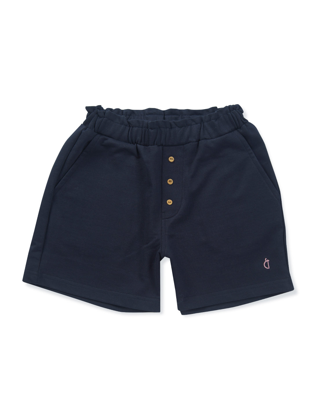 Girls Navy Blue Solid Cotton Shorts Elasticated