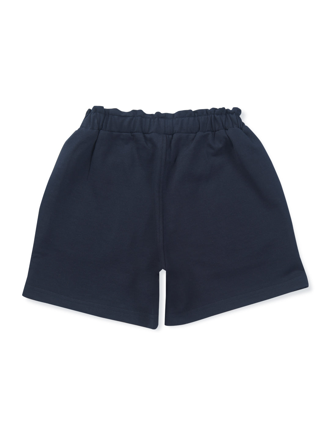 Girls Navy Blue Solid Cotton Shorts Elasticated