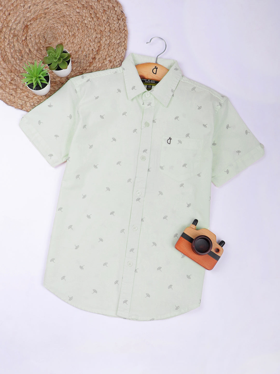 Boys White Cotton Printed Shirt