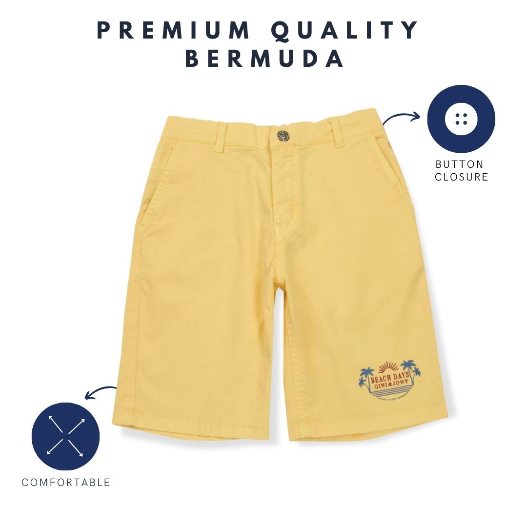 Boys Yellow Cotton denim Solid Bermuda