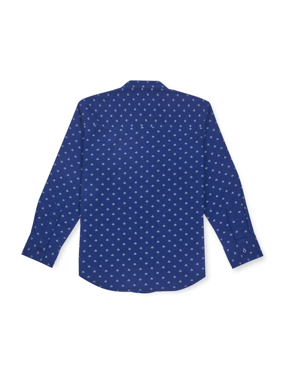 Boys Navy Blue Cotton Denim Printed Shirt