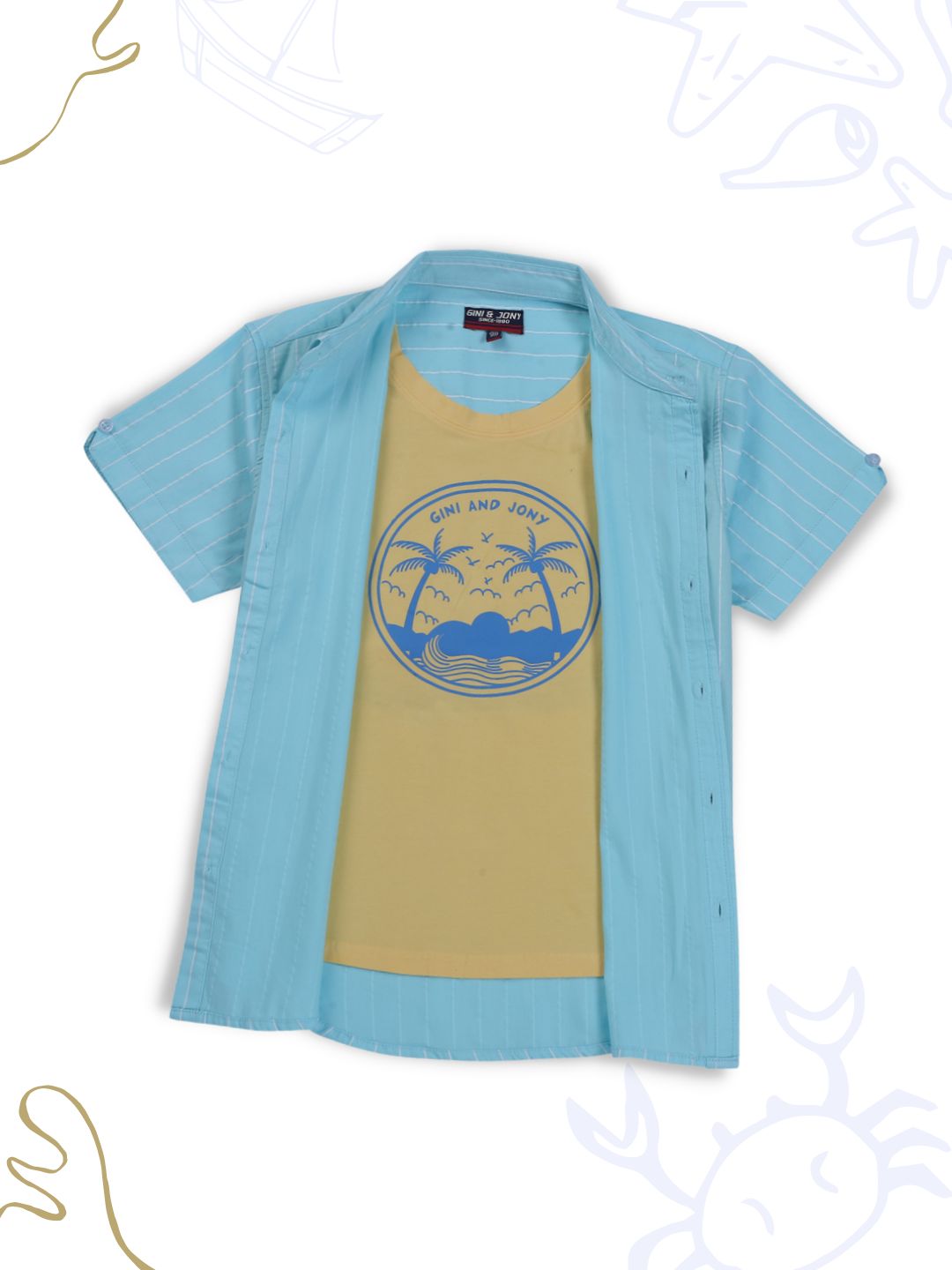 Boys Blue Cotton Solid Half Sleeves Shirt