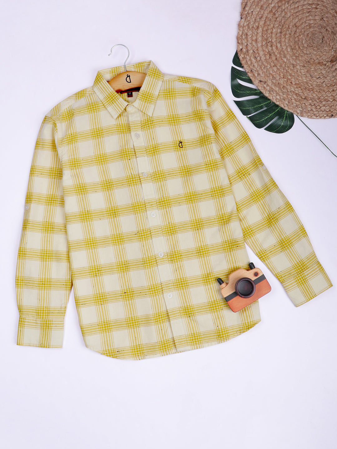 Boys Yellow Cotton Checks Shirt