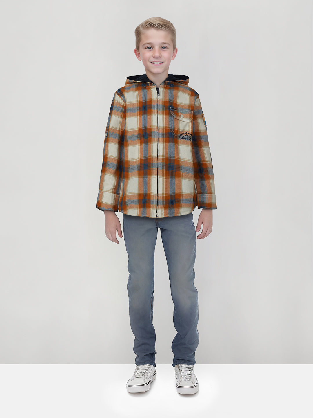 Boys Brown Checks Cotton Shirt