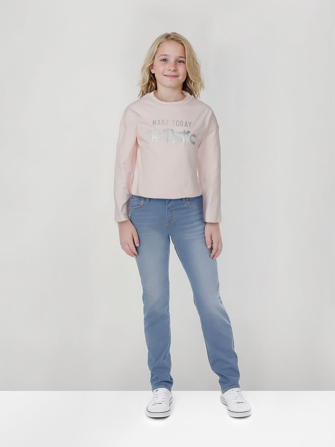 Girls Pink Solid Cotton Knits Top