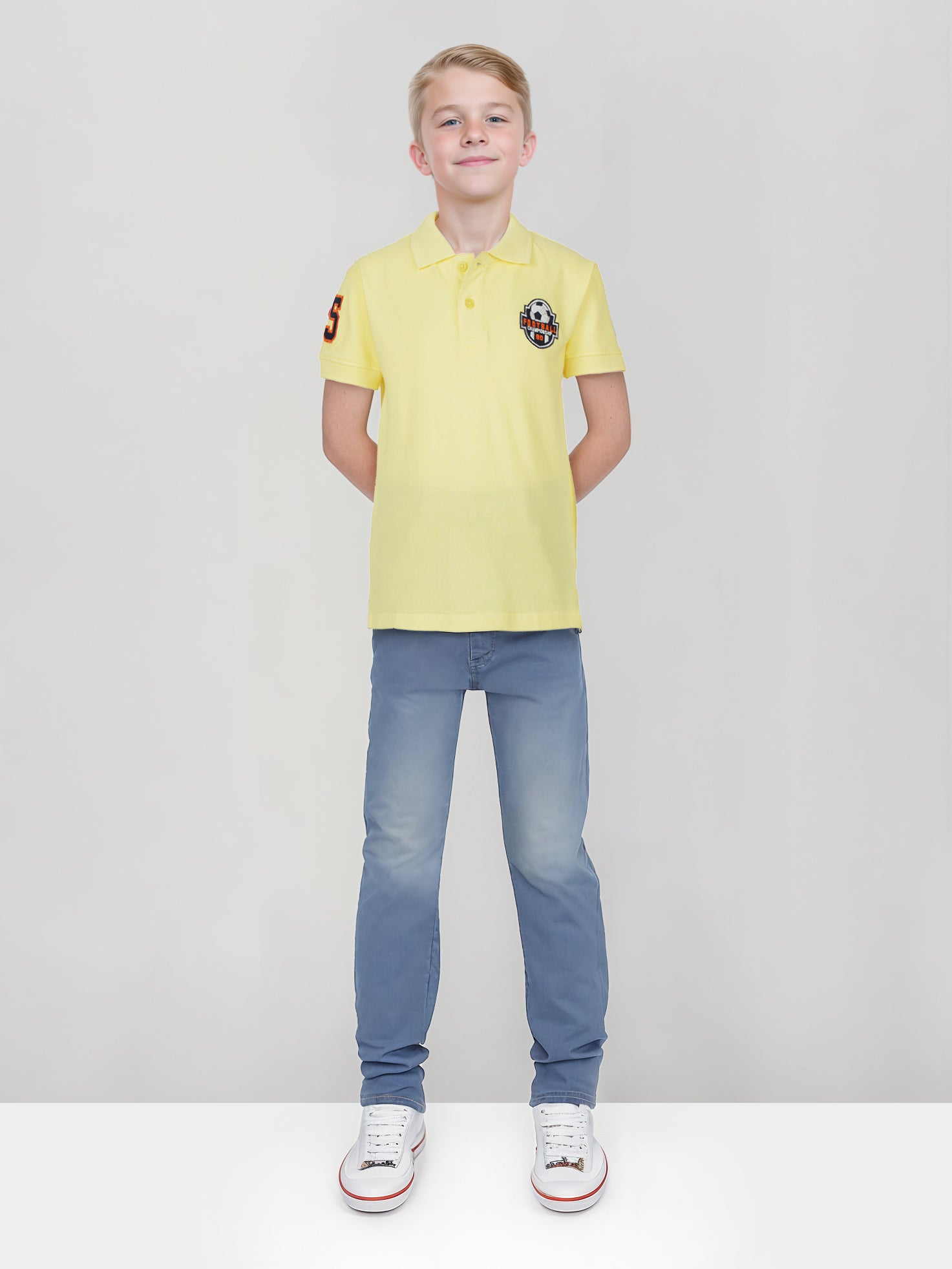 Boys Yellow Solid Cotton Half Sleeves Polo T-Shirt