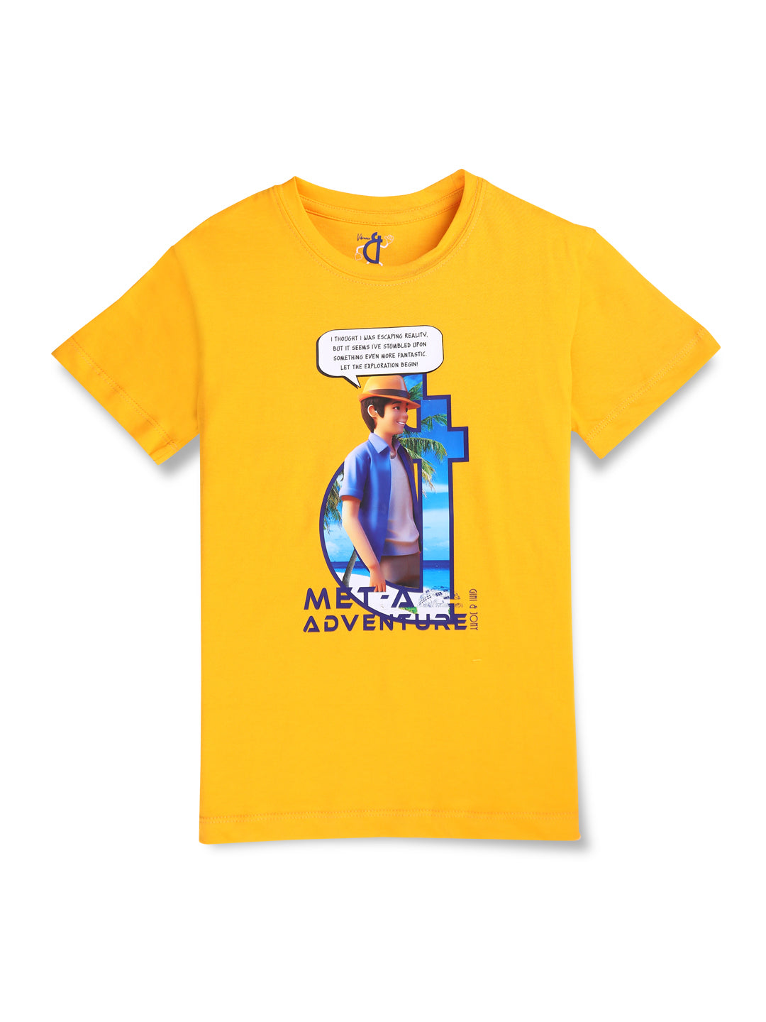 Boys Yellow Digital Print Cotton T-Shirt Half Sleeves