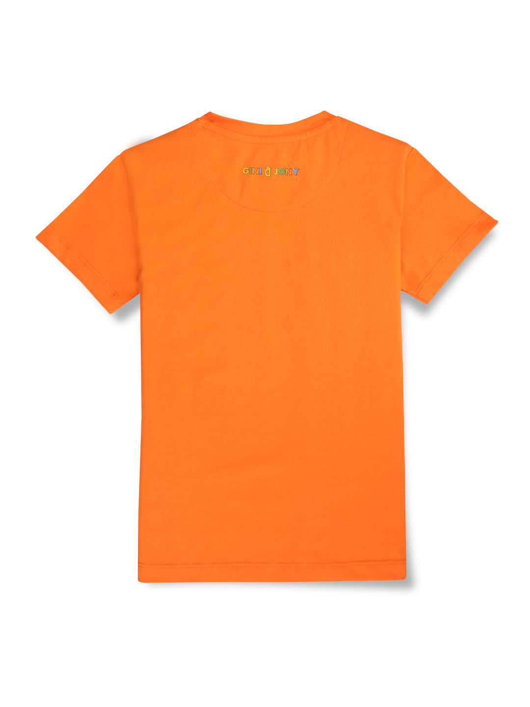 Boys Orange Digital Print Cotton T-Shirt Half Sleeves