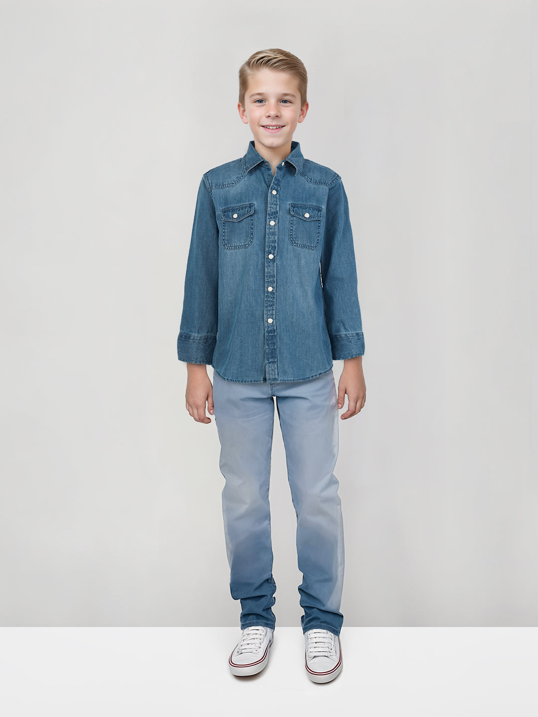 Boys Blue Solid Denim Shirt