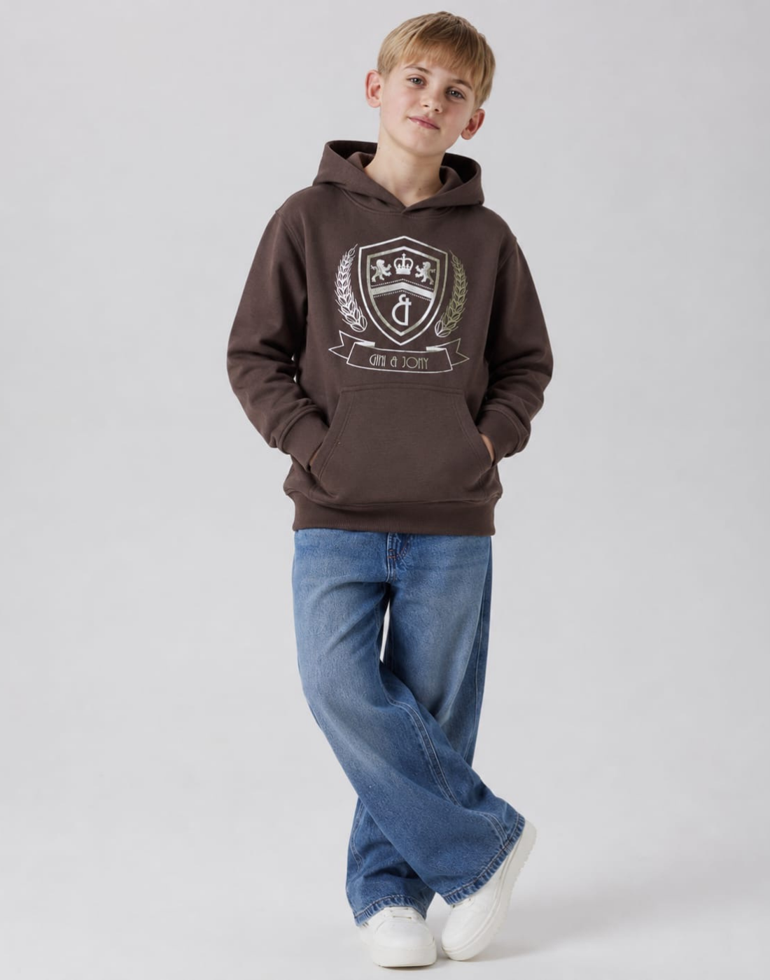 Boys Brown Metallic Print Full Sleeve Sweat Shirt