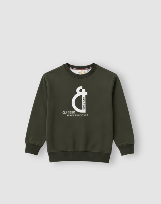 Boys Olive Typographic Print Full Sleeve Sweat Shirt