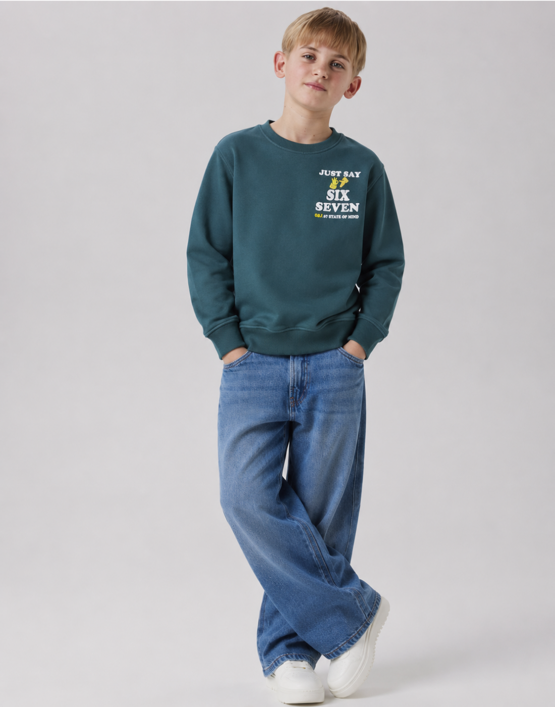 Boys Teal Typographic Print Full Sleeve Sweat Shirt