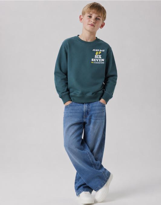 Boys Teal Typographic Print Full Sleeve Sweat Shirt