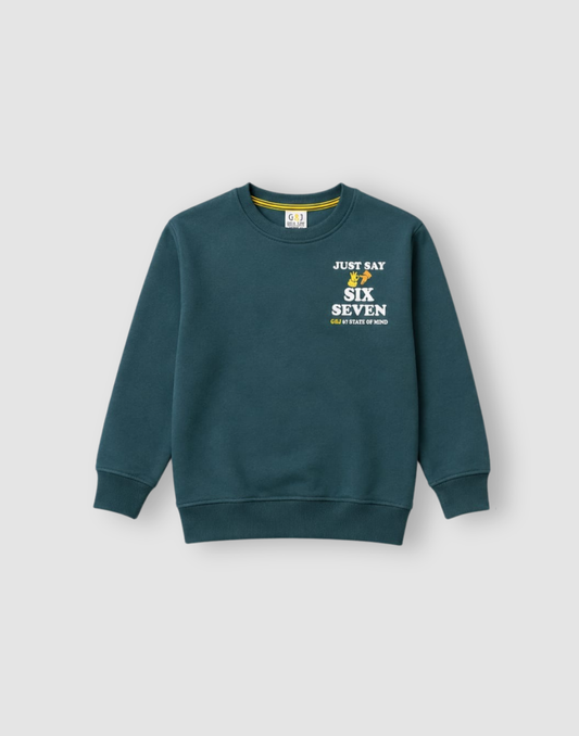 Boys Teal Typographic Print Full Sleeve Sweat Shirt