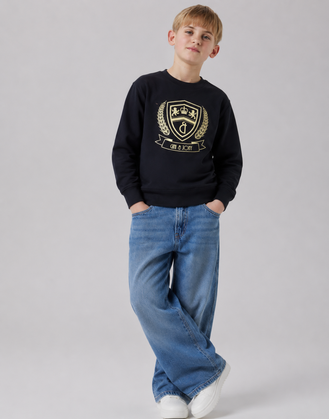 Boys Navy Blue Metallic Print Full Sleeve Sweat Shirt