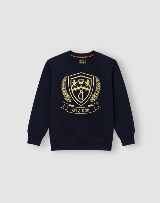 Boys Navy Blue Metallic Print Full Sleeve Sweat Shirt