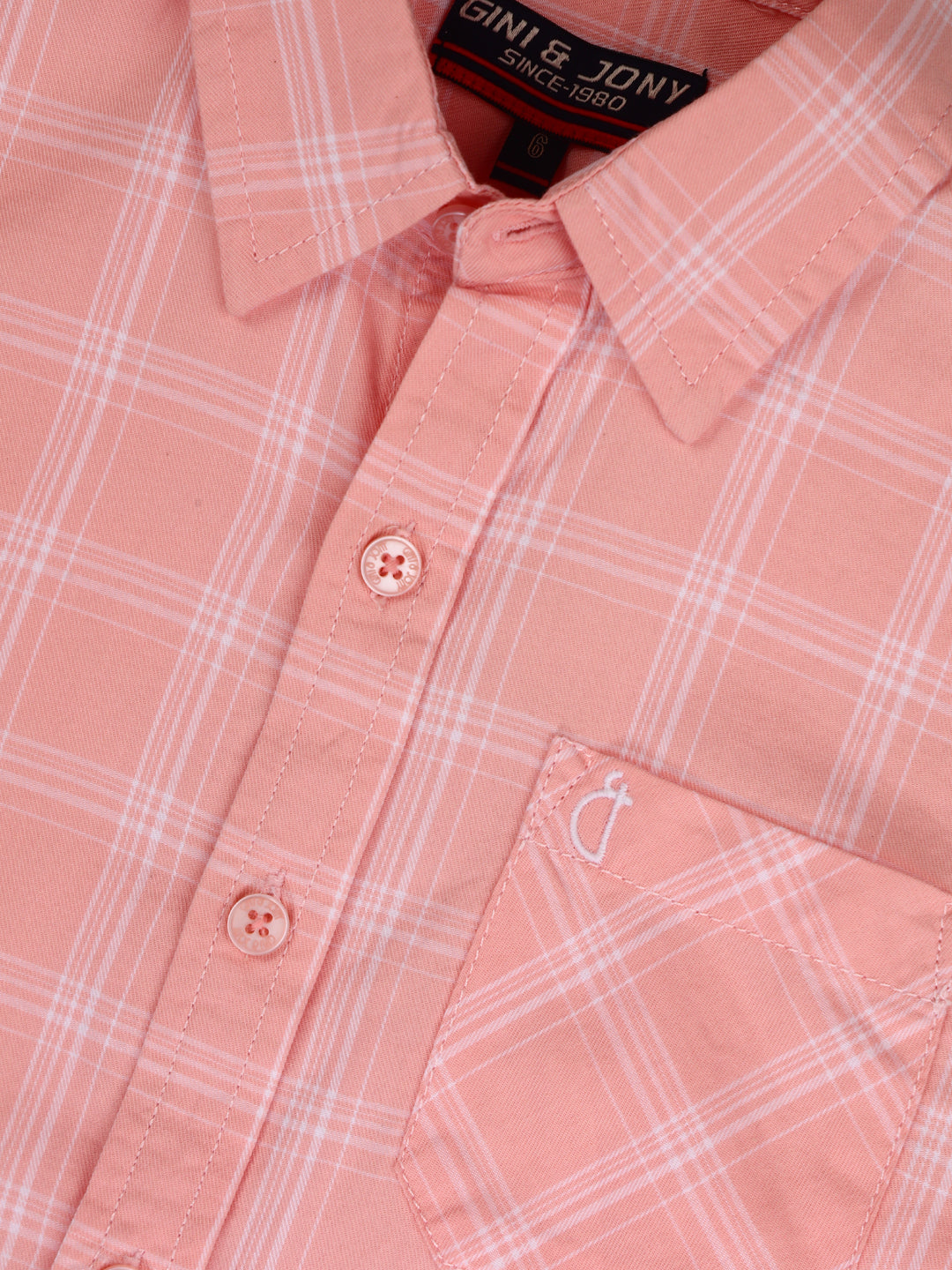 Boys Pink Cotton Checks Full Sleeves Shirt