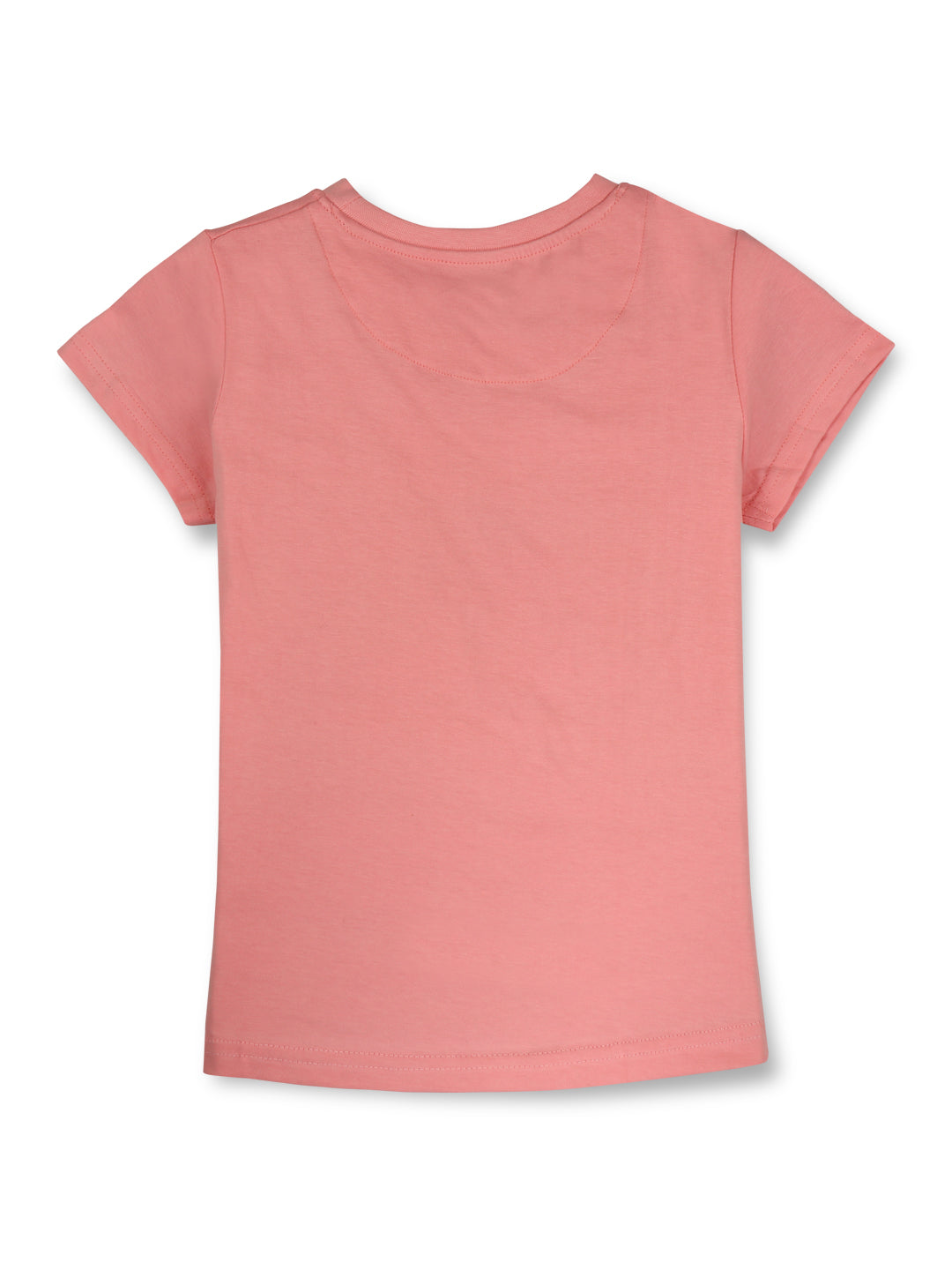 Girls Pink round neck knitted cotton printed top.