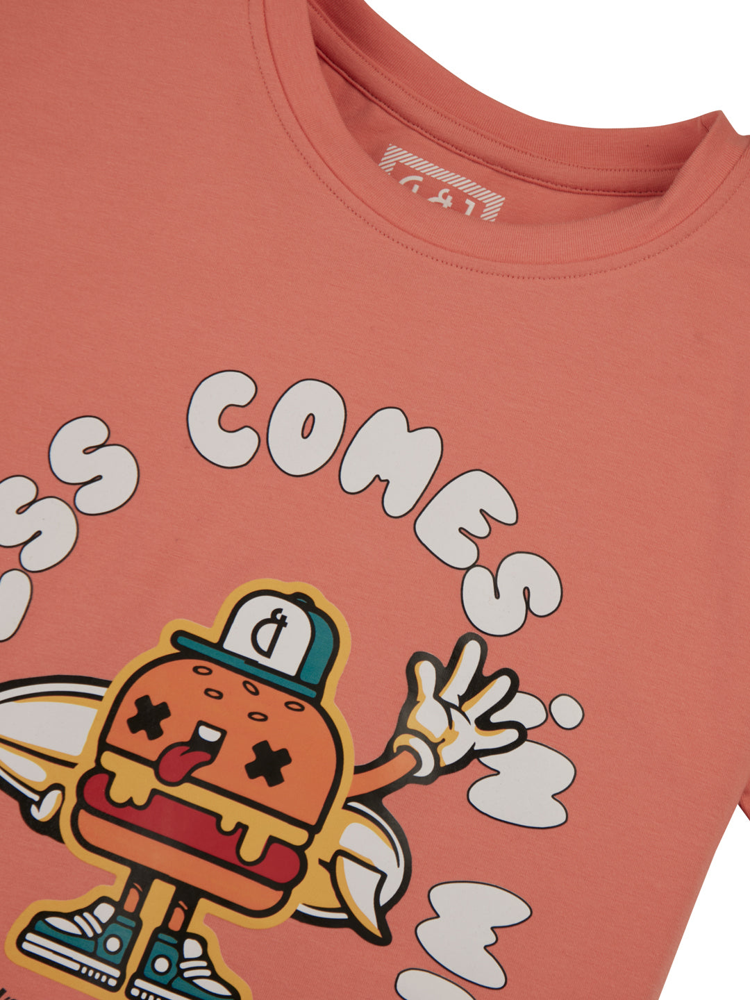 Boys Peach Graphic Print Cotton T-Shirt Half Sleeves