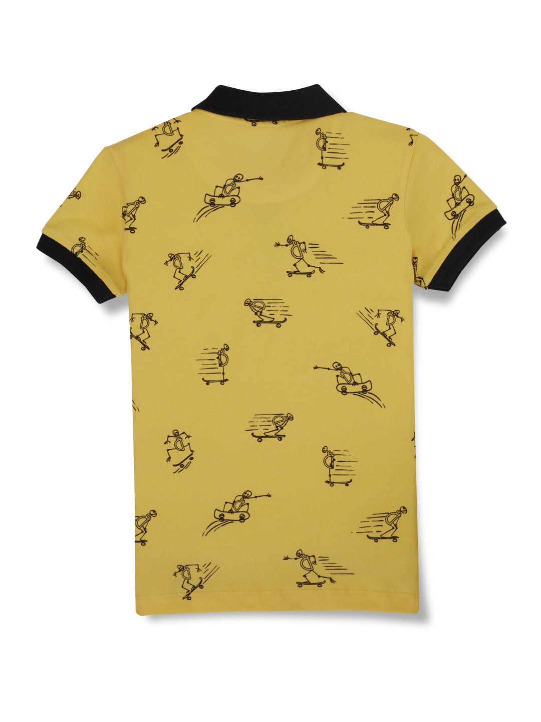 Boys Yellow Conversational Print Cotton Polo T-Shirt Half Sleeves