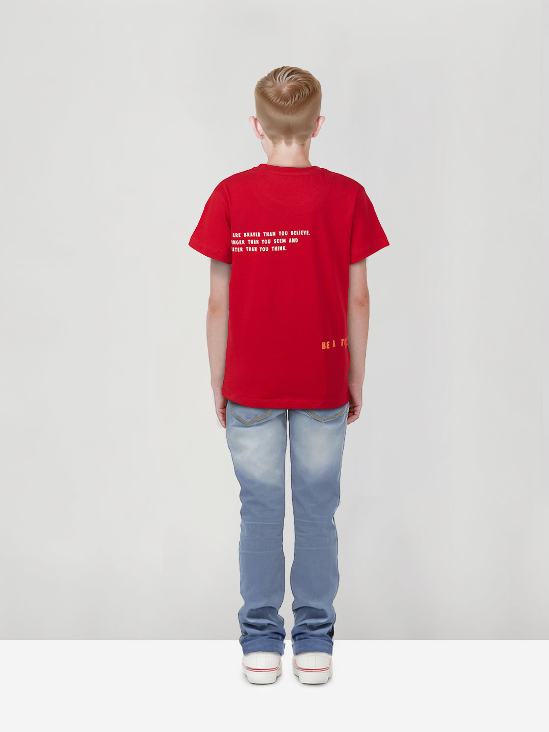 Boys Red Graphic Print Cotton Half Sleeves T-Shirt