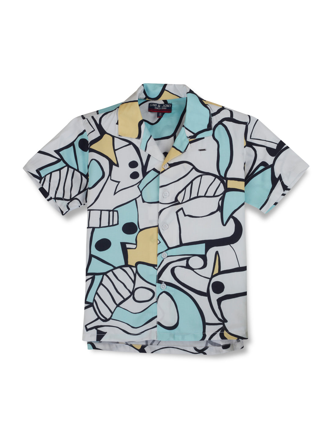 Boys White Abstract Cotton Co-Ordinate Set