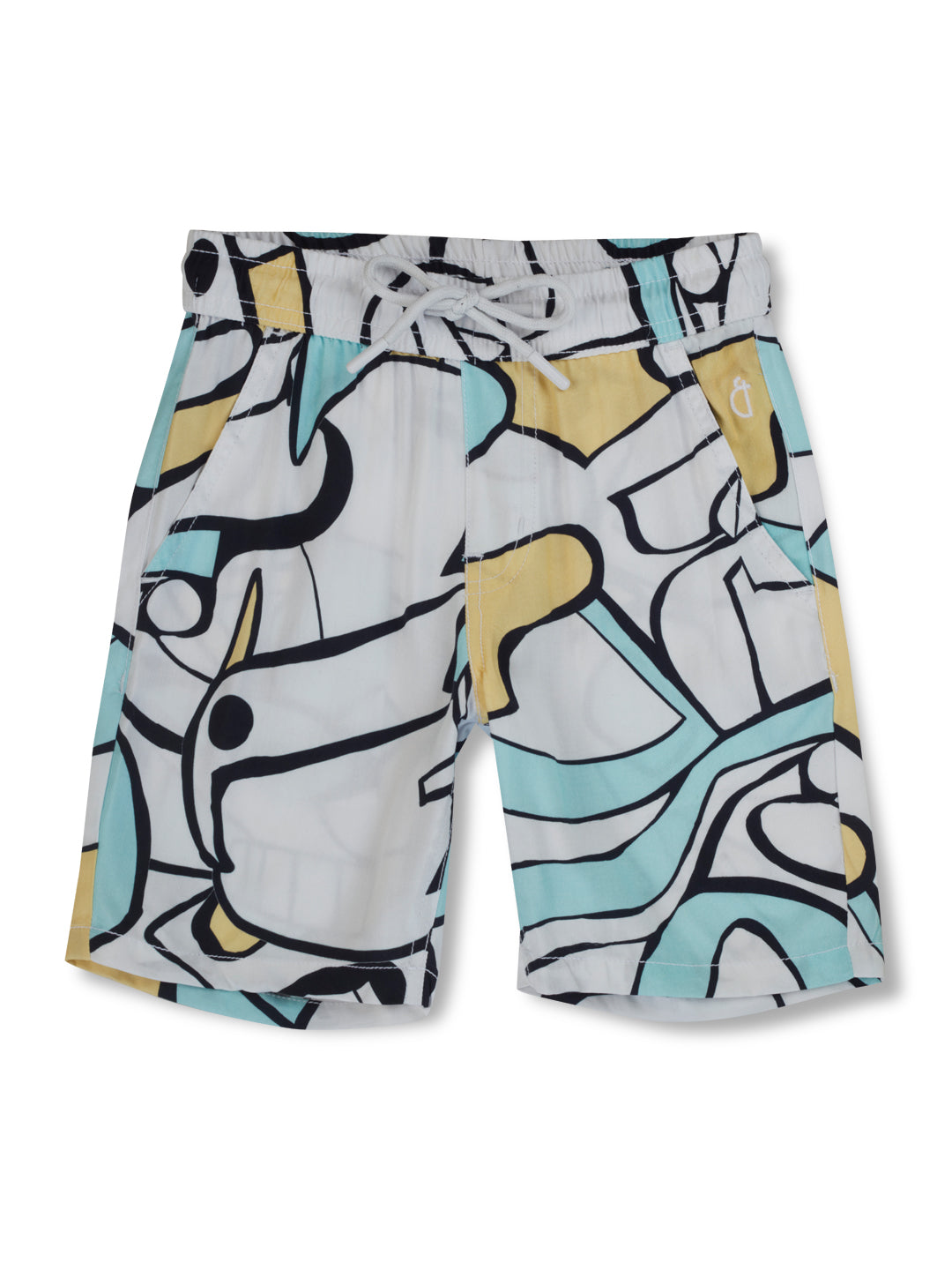 Boys White Abstract Cotton Co-Ordinate Set