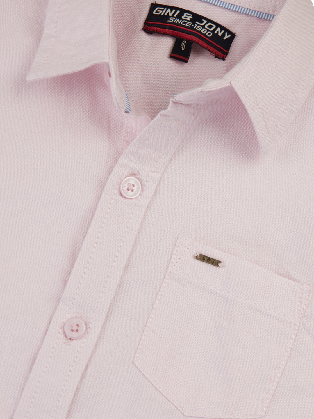 Boys Pink Solid Cotton Shirt Half Sleeves