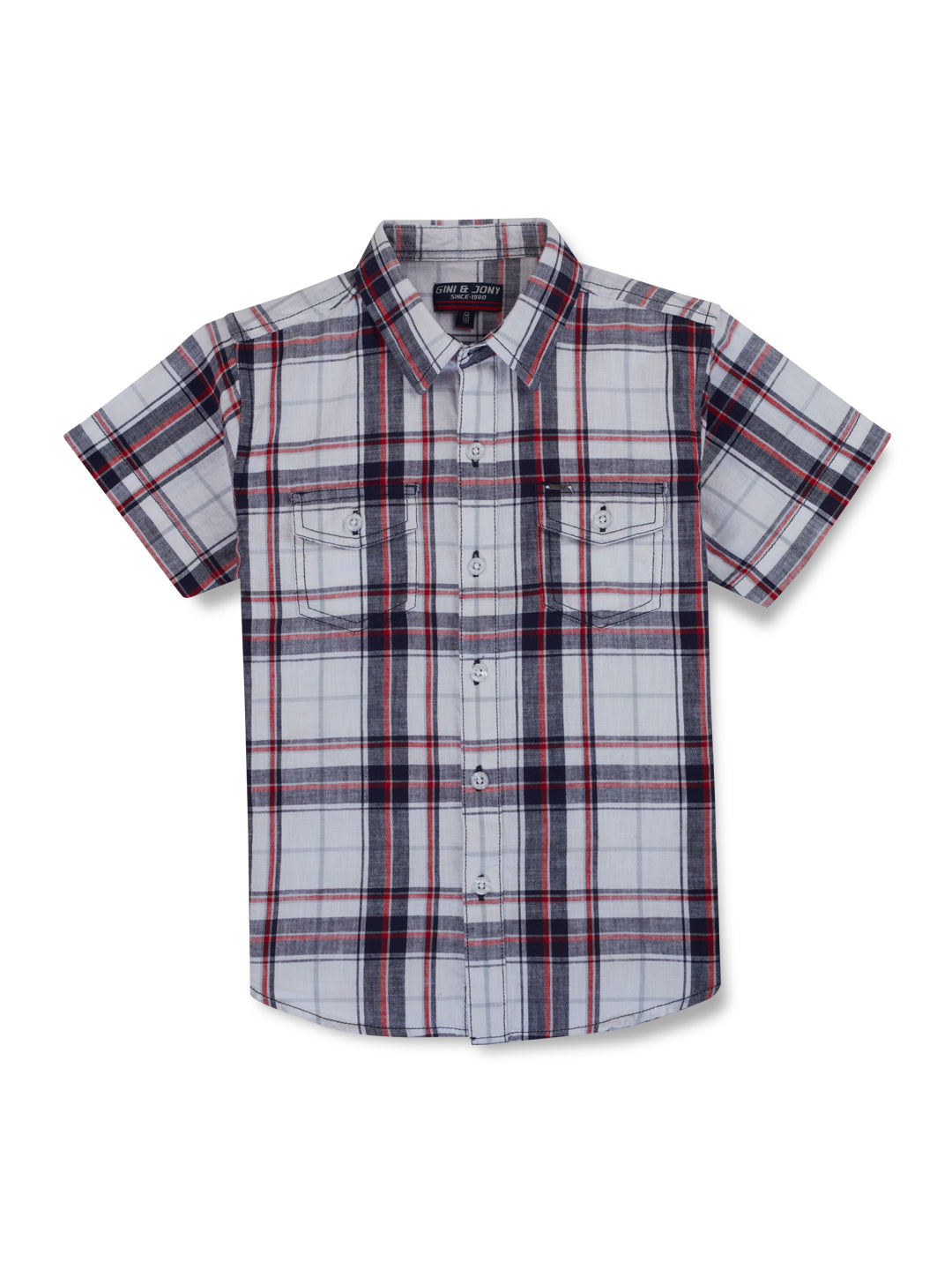 Boys White Checks Cotton Shirt Full Sleeves