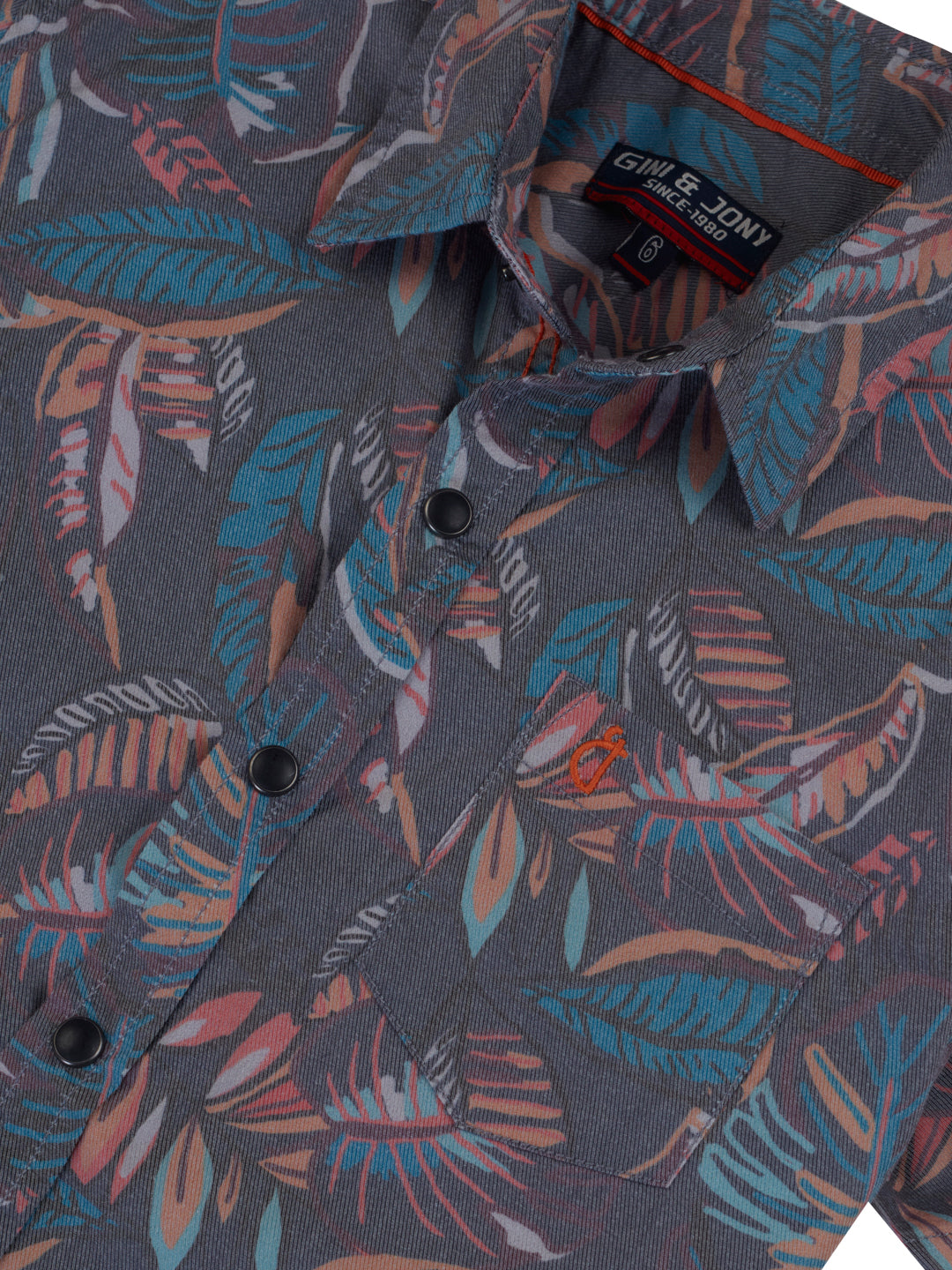 Boys Grey Tropical Print Cotton Shirt Half Sleeves