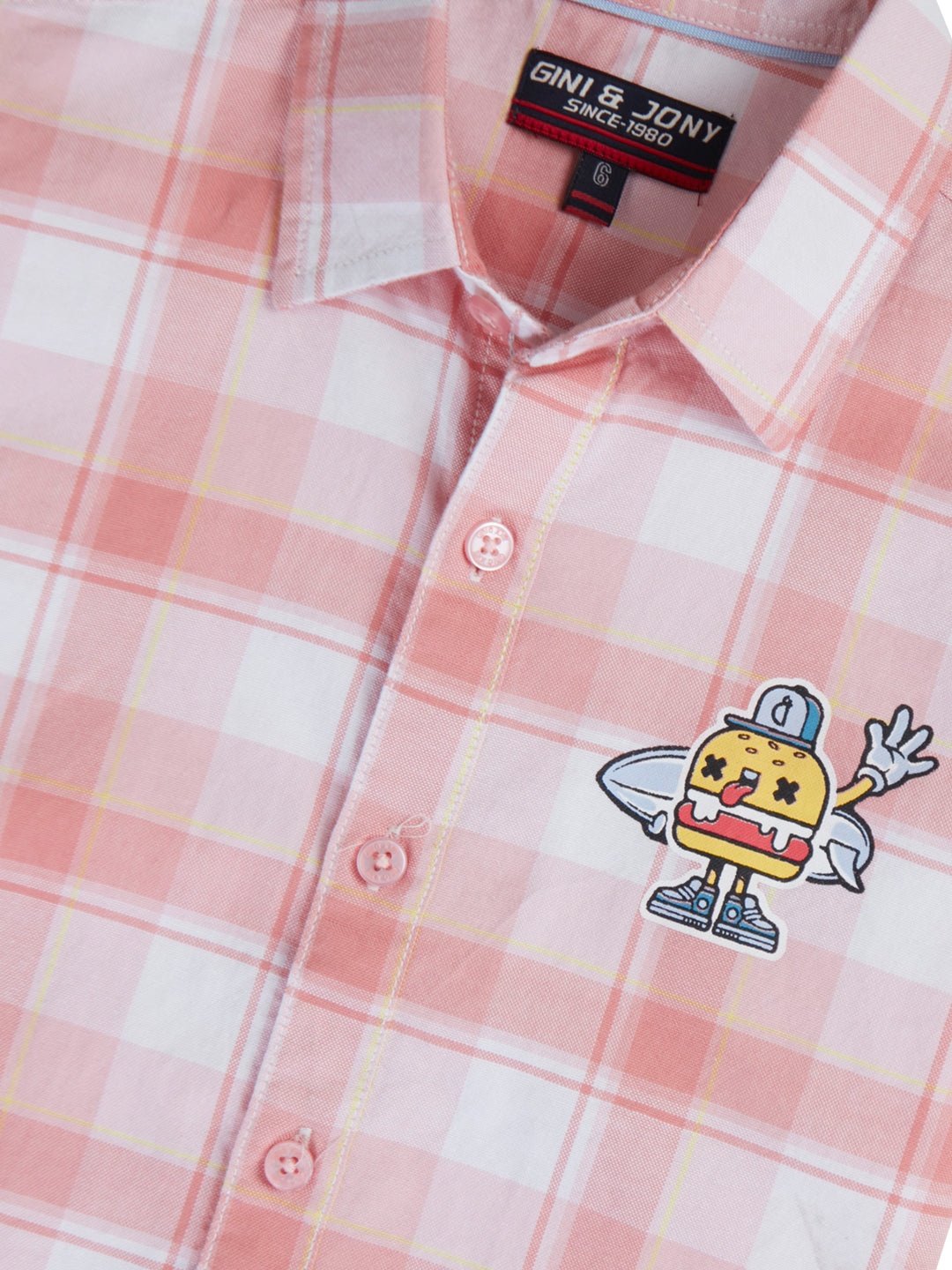 Boys Pink Checks Cotton Shirt Half Sleeves