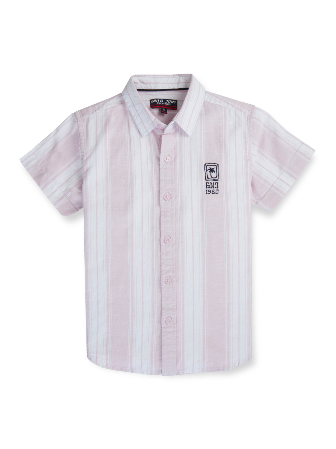 Boys Pink Stripes Cotton Shirt Half Sleeves