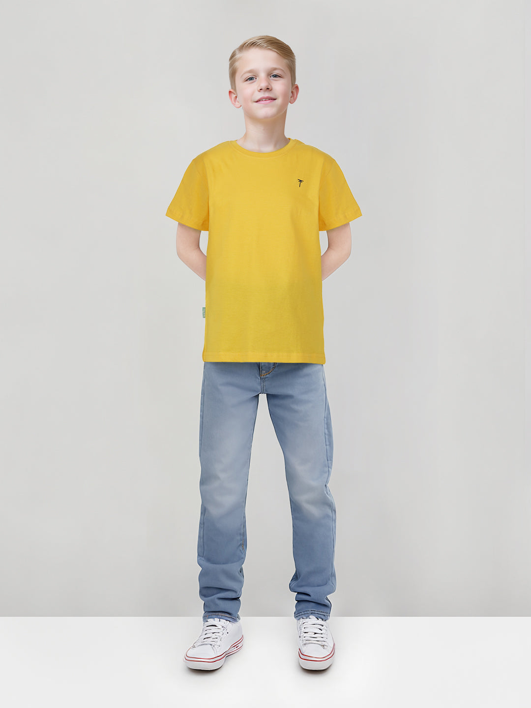 Gini and Jony Boys Yellow Graphic Print Cotton T-Shirt Half Sleeves