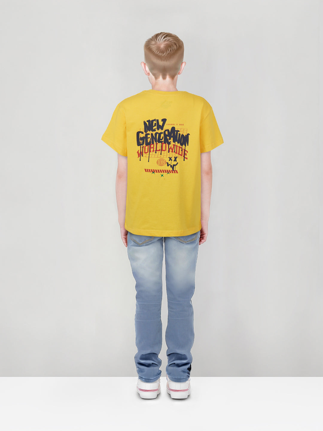 Gini and Jony Boys Yellow Graphic Print Cotton T-Shirt Half Sleeves