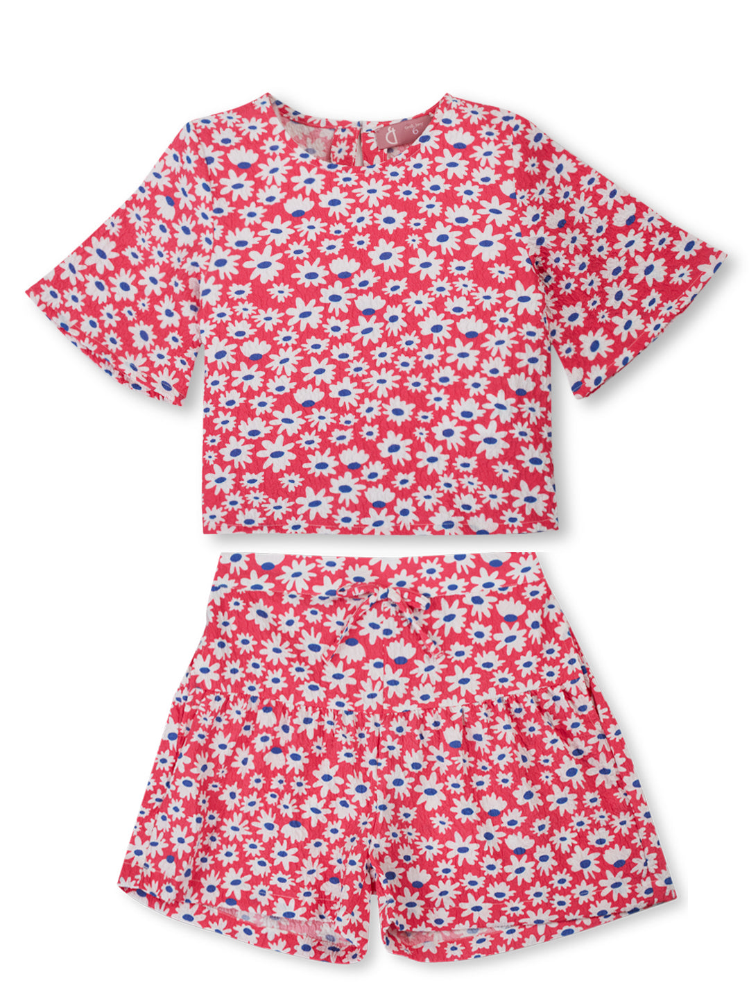 Girls Red Floral Print Cotton Co-Ordinate Set