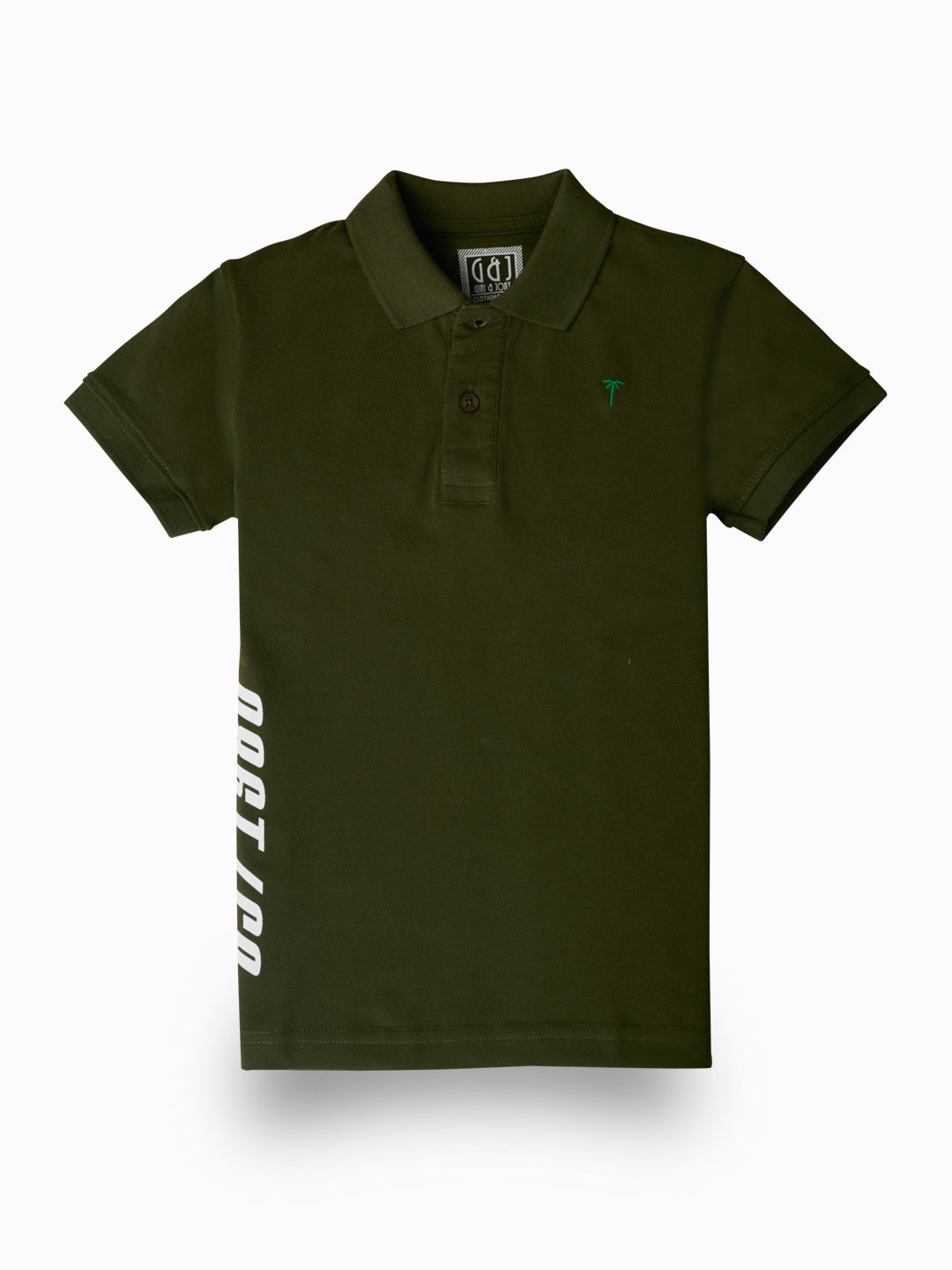 Boys Green Typographic Print Cotton Polo T-Shirt Half Sleeves